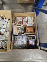 BOX CONTAINING VARIOUS OLD COINAGE, STAMPS, WALLETS, STAMP ALBUMS, BADGES ETC