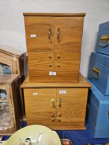 MODERN WOODEN FITTED JEWELLERY CABINET AND SEWING CABINET