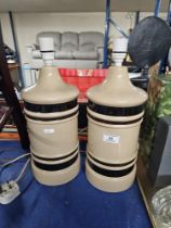PAIR OF POTTERY BARRELL STYLE LAMPS