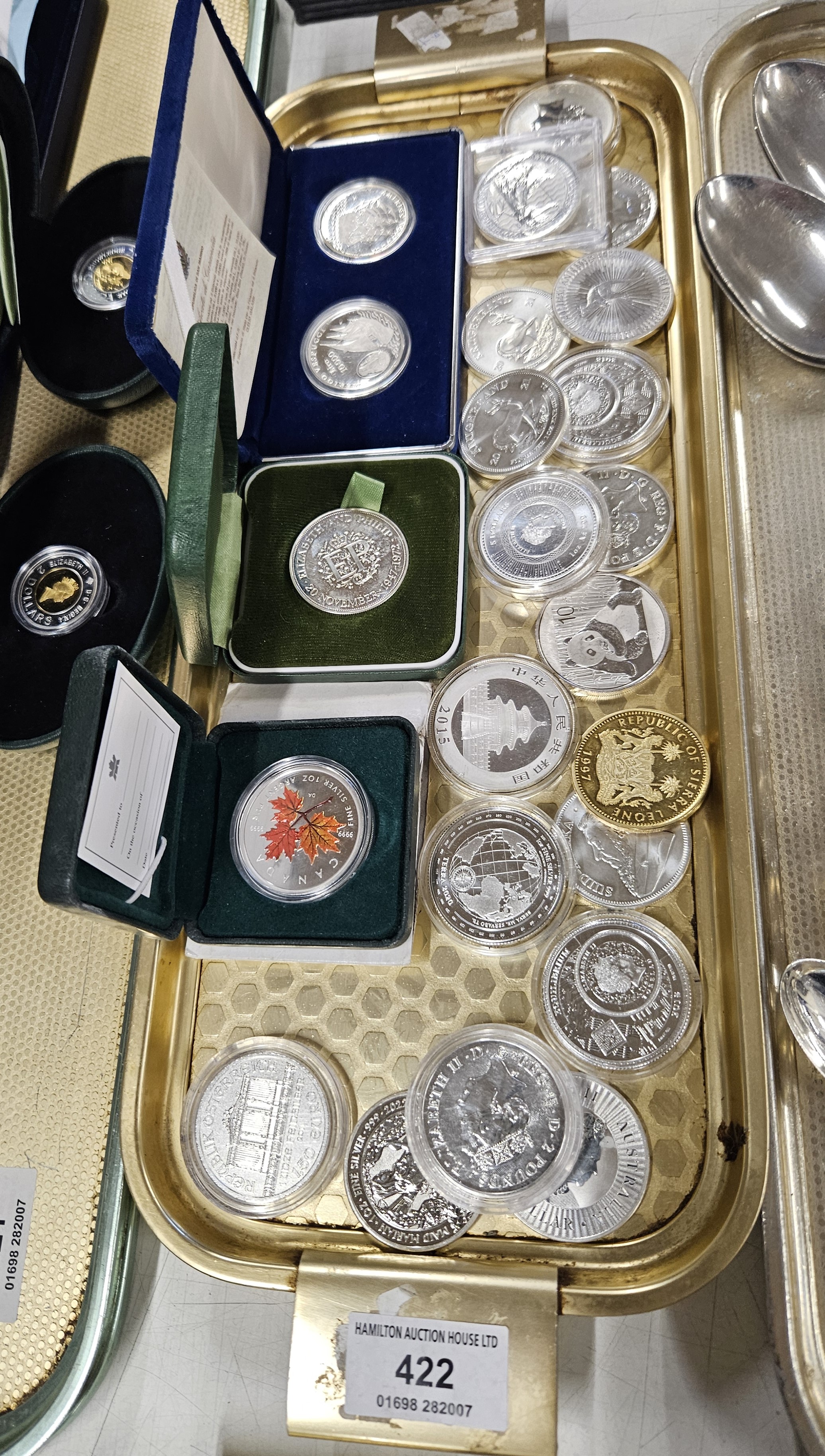 QUANTTIY OF SILVER PROOF COINS APPROX 22 COINS, COMBINED WEIGHT ESTIMATED 741 GRAMS