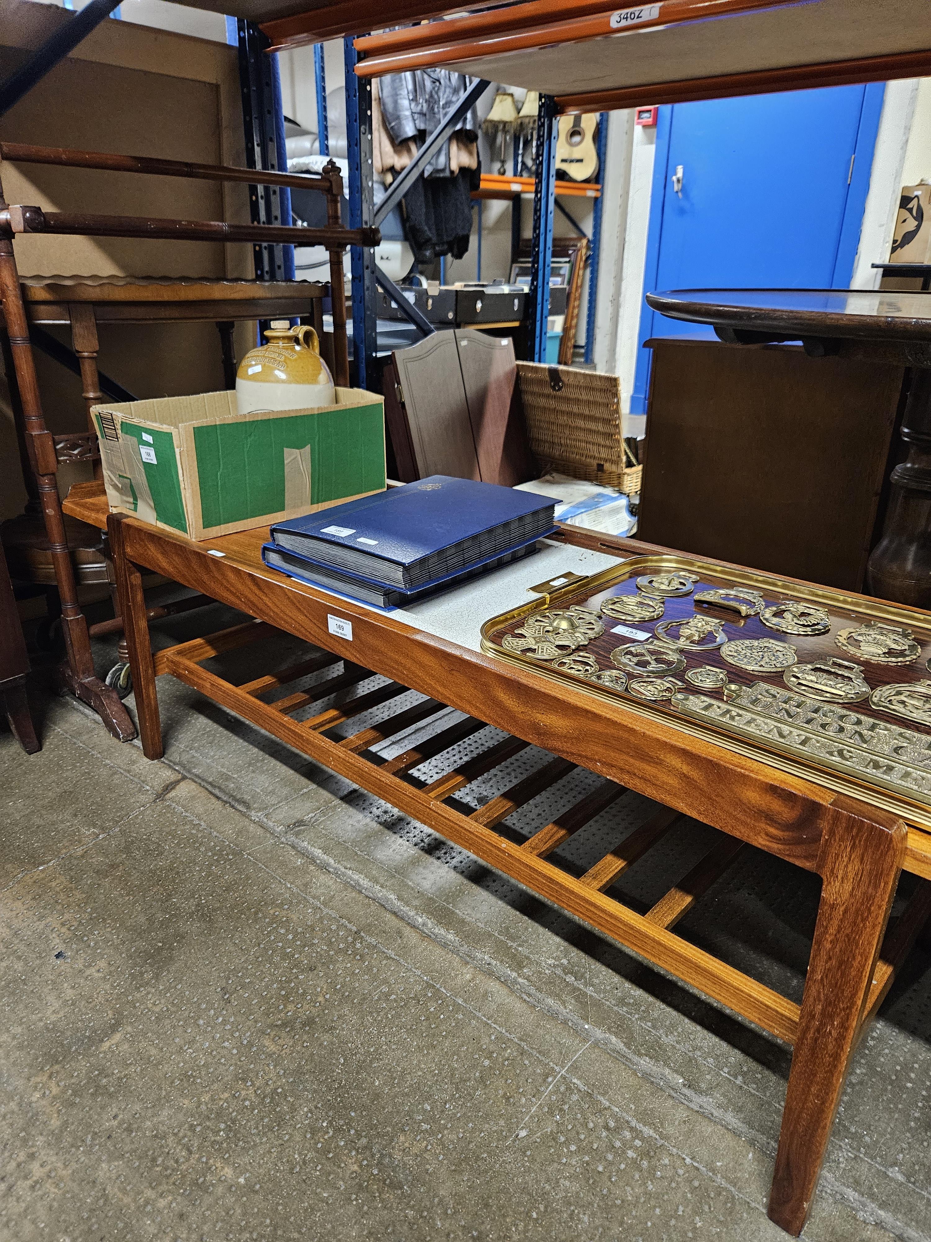 1970'S TEAK PULL OUT COFFEE TABLE WITH UNDER SHELF