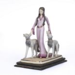 Figura di giovane donna con cani