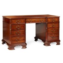 GEORGE III CHIPPENDALE STYLE MAHOGANY PEDESTAL DESK