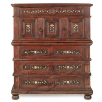 CHARLES II OAK, EBONISED, MOTHER-OF-PEARL AND BONE INLAID CHEST-ON-CHEST