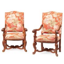 PAIR OF FLEMISH 17TH CENTURY STYLE OAK FRAMED ARMCHAIRS