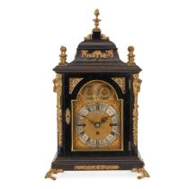 GEORGIAN STYLE EBONISED AND GILT BRASS QUARTER STRIKING AND CHIMING TABLE CLOCK