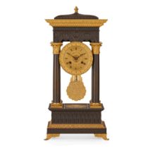FRENCH LOUIS PHILIPPE GILT AND PATINATED BRONZE PORTICO CLOCK