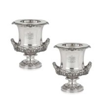 PAIR OF SHEFFIELD PLATE ARMORIAL WINE COOLERS, BY MATTHEW BOULTON