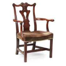 IRISH GEORGE II/ EARLY GEORGE III MAHOGANY OPEN ARMCHAIR