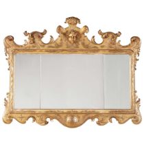 IRISH GEORGE II STYLE GILTWOOD TRIPLE PLATE OVERMANTEL MIRROR