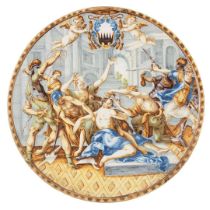 CASTELLI MAIOLICA ARMORIAL TAZZA TOP DEPICTING SAMSON AND DELILAH