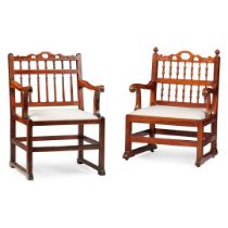 MATCHED PAIR OF GEORGIAN NORTH COUNTRY YEW WOOD ARMCHAIRS