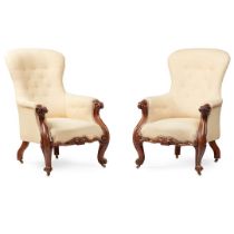 PAIR OF VICTORIAN WALNUT ARMCHAIRS