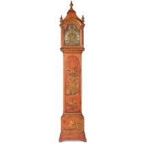 GEORGE II RED JAPANNED LONGCASE CLOCK