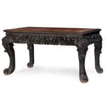 CHINESE MARBLE TOPPED CARVED HONGMU SIDE TABLE, QING DYNASTY