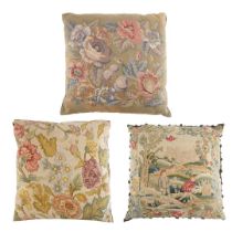 THREE ENGLISH NEEDLEWORK CUSHIONS