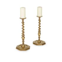 PAIR OF BRASS TWIST PRICKET CANDLESTICKS