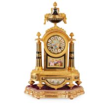 FRENCH GILT BRONZE AND PORCELAIN MANTEL CLOCK, BY HENRY MARC, PARIS