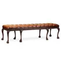 LARGE GEORGIAN STYLE MAHOGANY AND LEATHER WINDOW SEAT