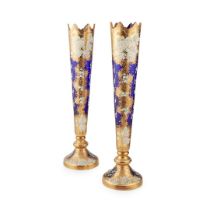PAIR OF LARGE MURANO ENAMEL AND GILT GLASS TRUMPET VASES