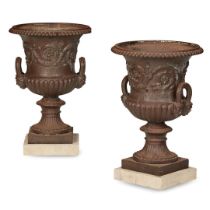 PAIR OF VICTORIAN CAST IRON GARDEN URNS