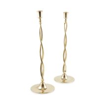 PAIR OF TALL BARLEY TWIST BRASS CANDLESTICKS