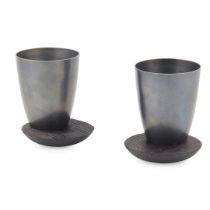 A matched pair of contemporary 'Mazagran Cups' with wood saucers