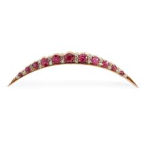 A ruby and diamond crescent brooch