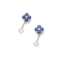 A pair of blue sapphire and diamond earrings