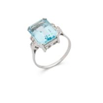 An aquamarine and diamond ring