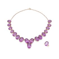 An amethyst riviere necklace and matching ring