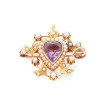 An amethyst and pearl brooch