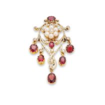 Mrs Newman: A garnet, diamond and enamel pendant, circa 1900