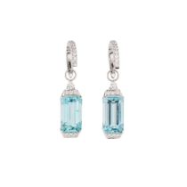 A pair of aquamarine and diamond earrings