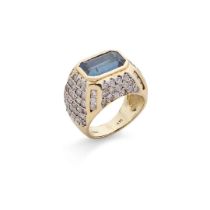 A sapphire and diamond bombé ring