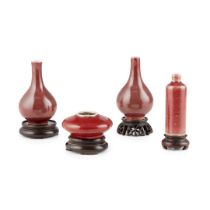 [FROM THE COLLECTION OF BENJAMIN EVERETT GILL] GROUP OF FOUR RED-GLAZED MINIATURE WARES