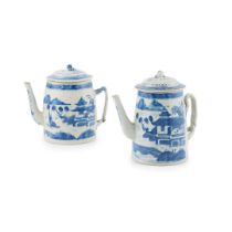 [PRIVATE SCOTTISH COLLECTION, BLAIRGOWRIE] TWO BLUE AND WHITE COFFEE POTS WITH COVERS