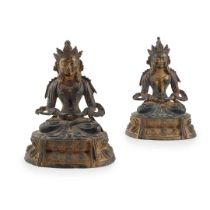 TWO BRONZE SEATED BODHISATTVA