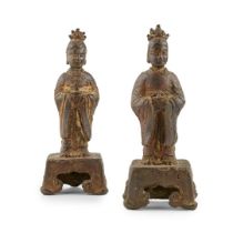 [FROM THE COLLECTION OF BENJAMIN EVERETT GILL] TWO BRONZE FIGURES OF FEMALE ATTENDANTS