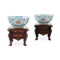 PAIR OF DOUCAI 'FLORAL SCROLL' BOWLS
