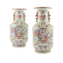 [FROM THE COLLECTION OF THE STEVENSON FAMILY] PAIR OF CANTON FAMILLE ROSE VASES