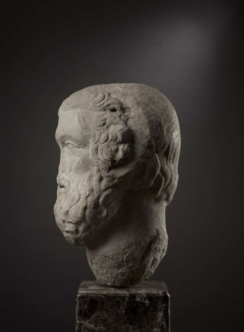 ROMAN OVER-LIFE-SIZE MARBLE HEAD OF ZEUS-AMON - Image 4 of 5