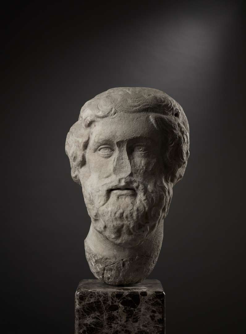 ROMAN OVER-LIFE-SIZE MARBLE HEAD OF ZEUS-AMON - Image 2 of 5