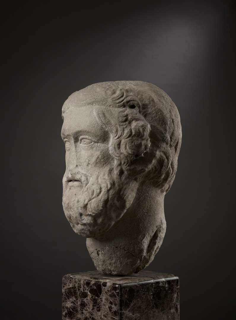 ROMAN OVER-LIFE-SIZE MARBLE HEAD OF ZEUS-AMON - Image 3 of 5