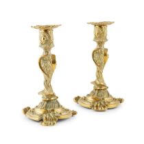 PAIR OF FRENCH GILT BRASS ROCOCO STYLE CANDLESTICKS