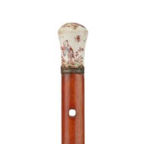 GEORGE III CHANTILLY PORCELAIN AND MALACCA DRESS CANE