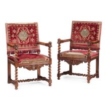 PAIR OF WALNUT ARMCHAIRS