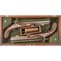 FINE CASED PAIR OF SCOTTISH 36-BORE FLINTLOCK DUELLING PISTOLS, BY INNES, EDINBURGH