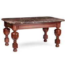 FLEMISH STYLE WALNUT CENTRE TABLE WITH PORTSOY MARBLE TOP