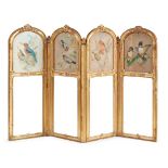 VICTORIAN GILTWOOD AND GLAZED FOUR-FOLD SCREEN